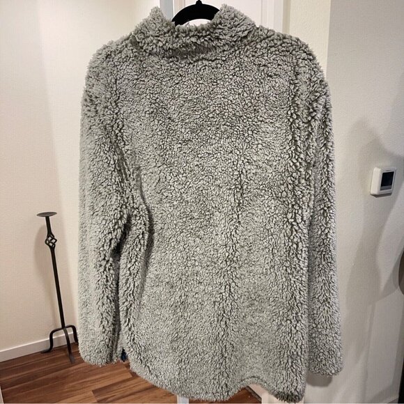 USA Palm Men Large Reversible Sherpa 1/4 Zip Pullover Jacket Gray Blue Geometric - Picture 2 of 16